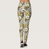 Gele, witte bloemen op tijgerachtergrond leggings (Achterkant)