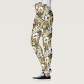 Gele, witte bloemen op tijgerachtergrond leggings (Links)