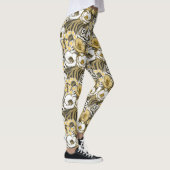 Gele, witte bloemen op tijgerachtergrond leggings (Rechts)