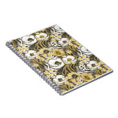 Gele, witte bloemen op tijgerachtergrond notitieboek (Rechterzijde)