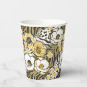 Gele, witte bloemen op tijgerachtergrond papieren bekers (Links)