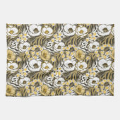 Gele, witte bloemen op tijgerachtergrond theedoek (Horizontaal)