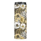 Gele, witte bloemen op tijgerachtergrond thermosbeker (Achterkant)