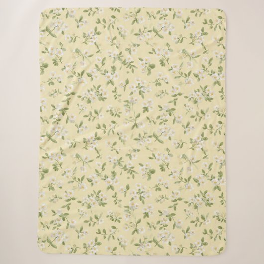 Gele Witte Bloemen Sherpa Deken (Voorkant)