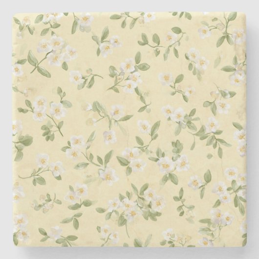Gele Witte Bloemen Stenen Onderzetter (Voorkant)