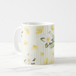 Gele Witte Bloemen Strepen Koffiemok