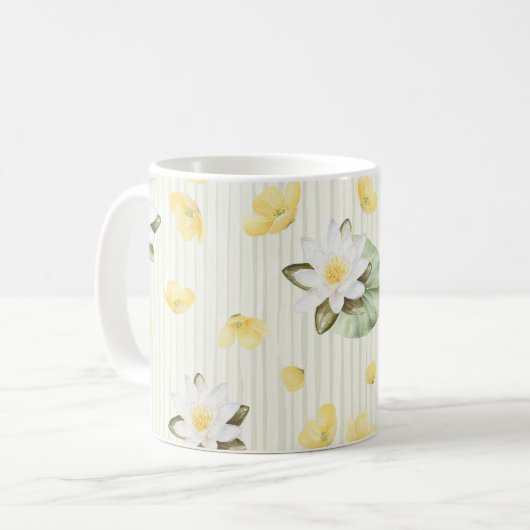 Gele Witte Bloemen Strepen Koffiemok (Voorkant links)