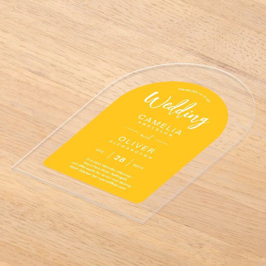 Gele witte boog acryl bruiloft nodigt moderne acryl uitnodigingen (Laagn)