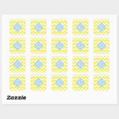 Gele witte Chevron Lt Blue Quatrefoil Monagram Vierkante Sticker (Vel)