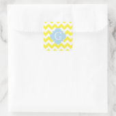 Gele witte Chevron Lt Blue Quatrefoil Monagram Vierkante Sticker (Tas)