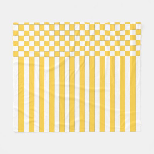 Gele & witte Controlker & Stripes herhalen Patroon Fleece Deken (Voorkant (Horizontaal))