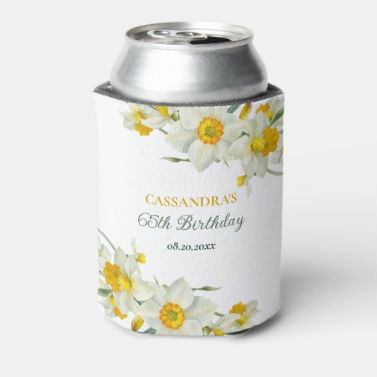 Gele witte daffodil rustieke bloemen verjaardag blikjeskoeler (Blikje Achterkant)