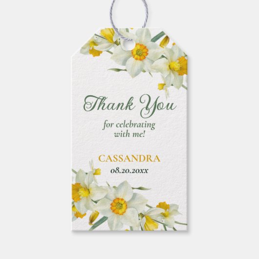 Gele witte daffodil rustieke bloemen verjaardag cadeaulabel (Voorkant)