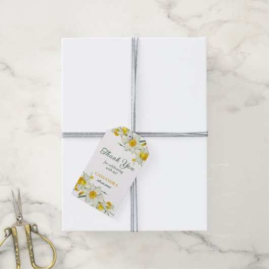 Gele witte daffodil rustieke bloemen verjaardag cadeaulabel (Met Touw)