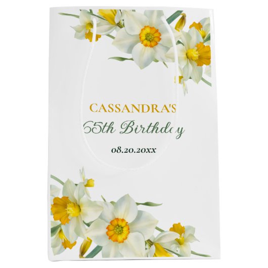 Gele witte daffodil rustieke bloemen verjaardag medium cadeauzakje (Voorkant)