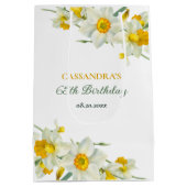 Gele witte daffodil rustieke bloemen verjaardag medium cadeauzakje (Achterkant)