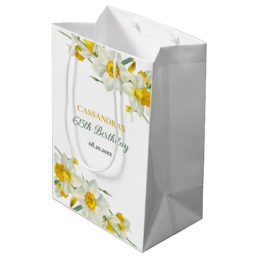 Gele witte daffodil rustieke bloemen verjaardag medium cadeauzakje (Achterkant Gekanteld)