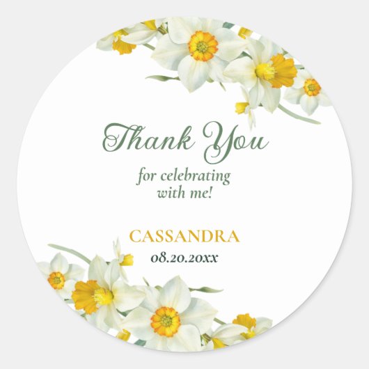 Gele witte daffodil rustieke bloemen verjaardag ronde sticker (Voorkant)