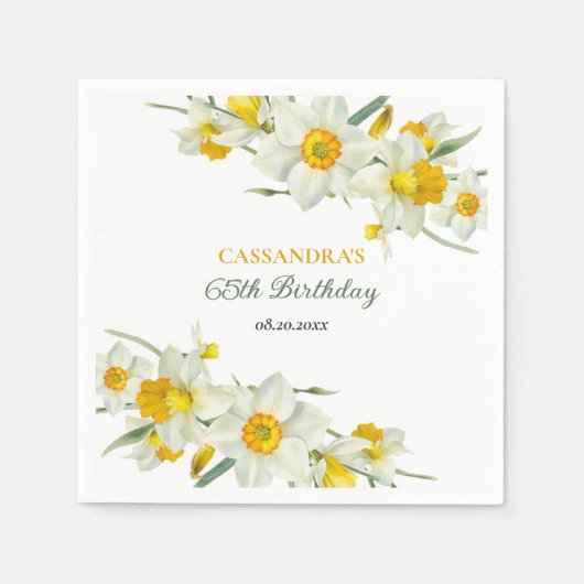 Gele witte daffodil rustieke bloemen verjaardag servet (Voorkant)