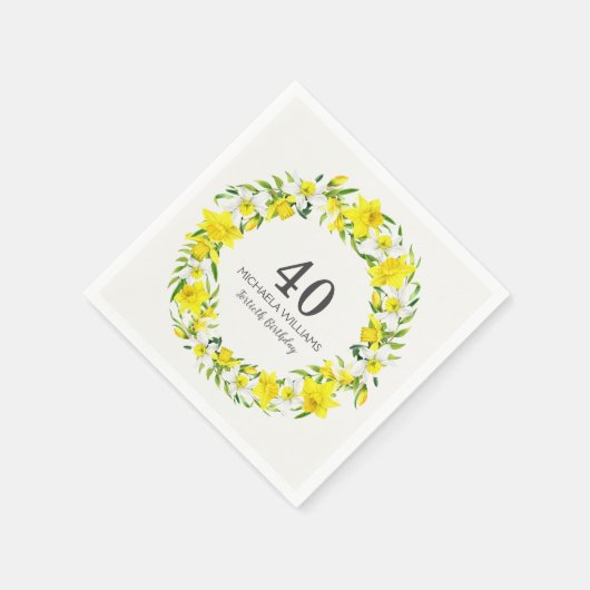 Gele Witte Daffodillen Krans 40e Verjaardagsfeest Servet (Hoek)