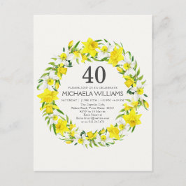 Gele Witte Daffodils 40e Verjaardag Uitnodiging