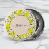 Gele Witte Daffodils Garland Monogram Naam Ronde Button 3,2 Cm