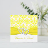 Gele witte Damask Couples Shower Invitation Kaart (Staand voorkant)