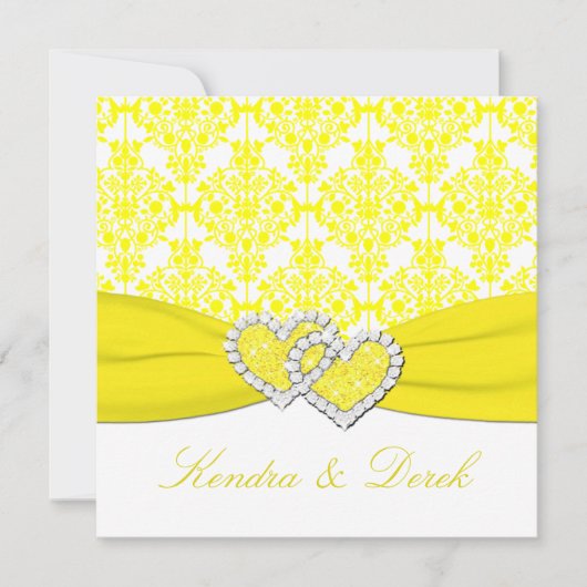 Gele witte Damask Couples Shower Invitation Kaart (Voorkant)