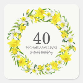 Gele witte deffodils met een baarmoederdag van 40  vierkante sticker