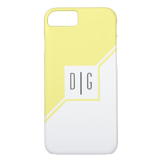 Gele, witte driehoeken, monogram moderne geometris 	iPhone 8/7 hoesje