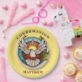 Gele witte duif religieuze katholieke bevestiging papieren bordje (Feest)