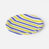Gele, witte en blauwe strepen papieren bordje (Gekanteld)