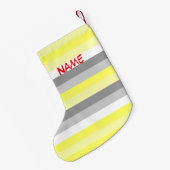 Gele, witte en grijze strepen kerststaart kleine kerstsok (Achterkant (Hangend))