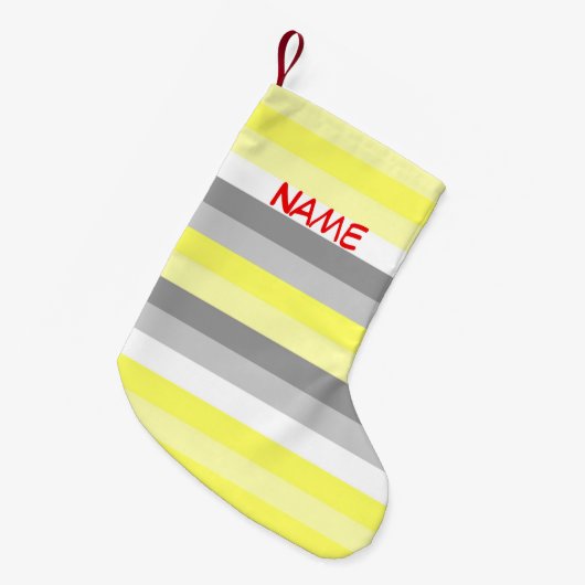 Gele, witte en grijze strepen kerststaart kleine kerstsok (Voorkant (Hangend))