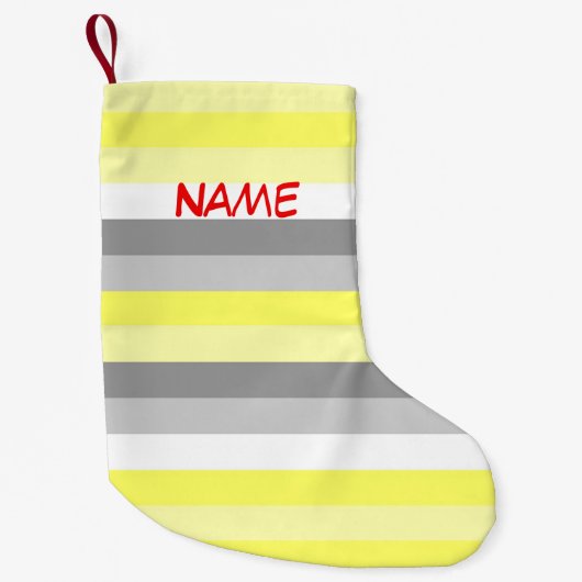 Gele, witte en grijze strepen kerststaart kleine kerstsok (Voorkant)