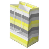 Gele, witte en grijze striptas medium cadeauzakje (Achterkant Gekanteld)