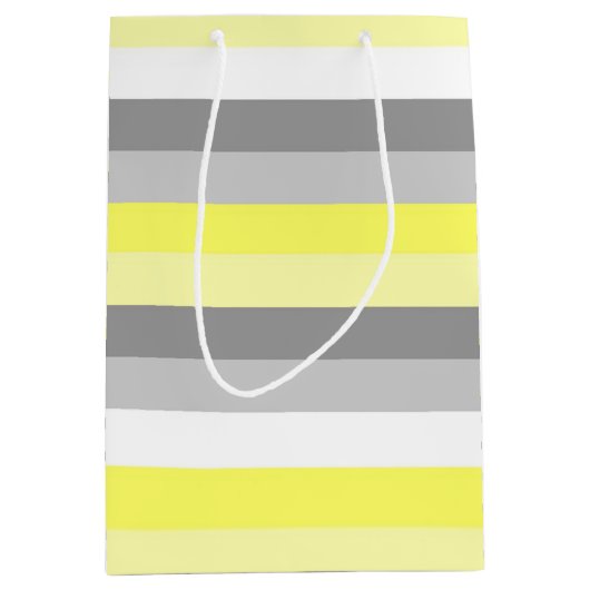 Gele, witte en grijze striptas medium cadeauzakje (Voorkant)