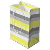 Gele, witte en grijze striptas medium cadeauzakje (Voorkant Gekanteld)