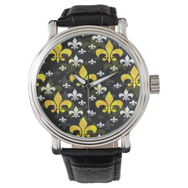 Gele witte fleur de lis horloge (Voorkant)