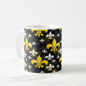 Gele witte fleur de lis koffiemok (Voorkant links)
