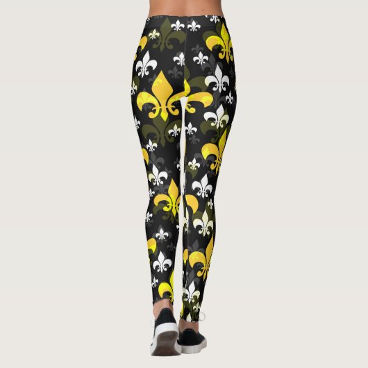 Gele witte fleur de lis leggings (Achterkant)