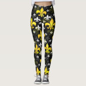 Gele witte fleur de lis leggings (Voorkant)