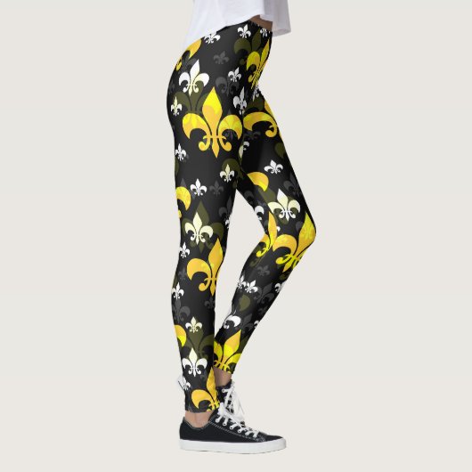 Gele witte fleur de lis leggings (Rechts)