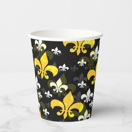 Gele witte fleur de lis papieren bekers (Voorkant)