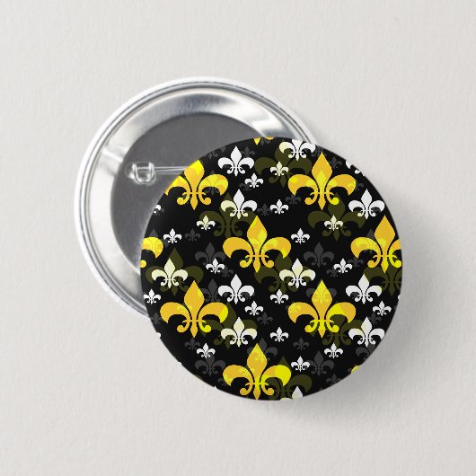 Gele witte fleur de lis ronde button 5,7 cm (Voorkant /achterkant)