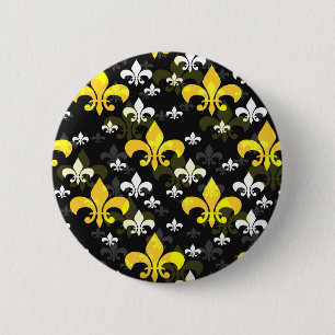Gele witte fleur de lis ronde button 5,7 cm