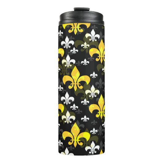 Gele witte fleur de lis thermosbeker (Voorkant)