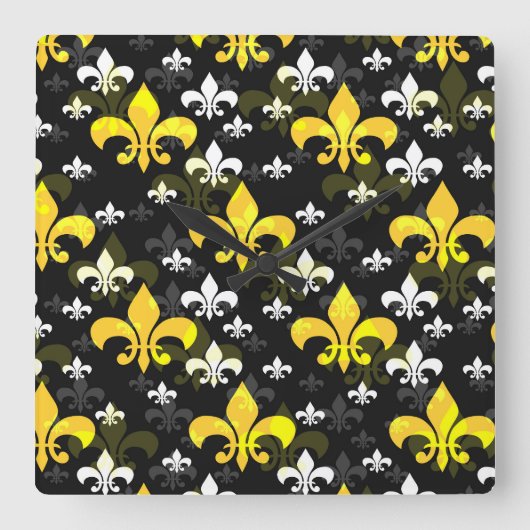 Gele witte fleur de lis vierkante klok (Voorkant)