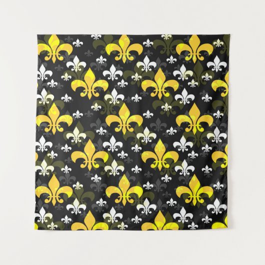 Gele Witte Fleur De Lis  Wandkleed (Voorkant)