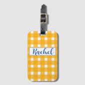 Gele witte gingham, gepersonaliseerd bagagelabel (Voorkant (verticaal))